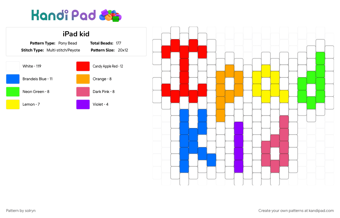 iPad kid - Pony Bead Pattern by solryn on Kandi Pad - colorful, green, pink, red, white