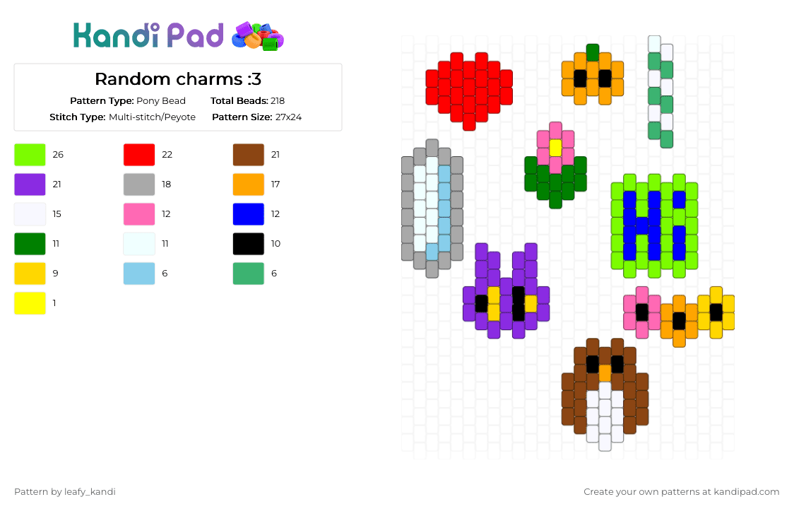 Random charms :3 - Pony Bead Pattern by blueberry-the-cat on Kandi Pad - green,red,purple