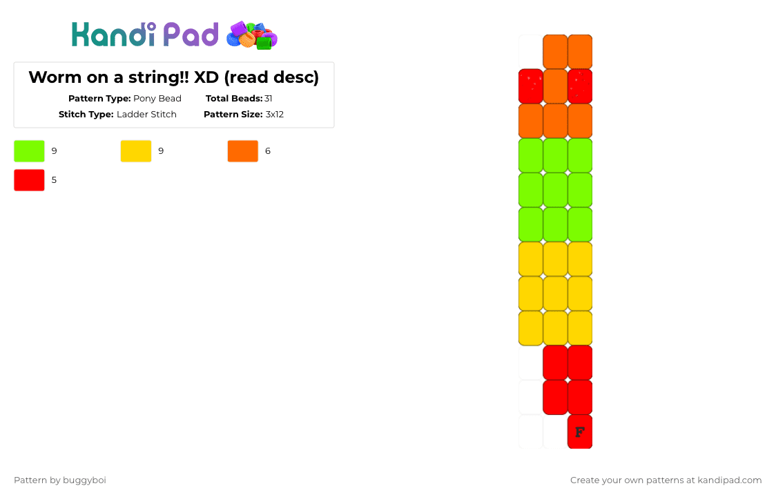 Worm on a string!! XD (read desc) - Pony Bead Pattern by blueberry-the-cat on Kandi Pad - green,yellow