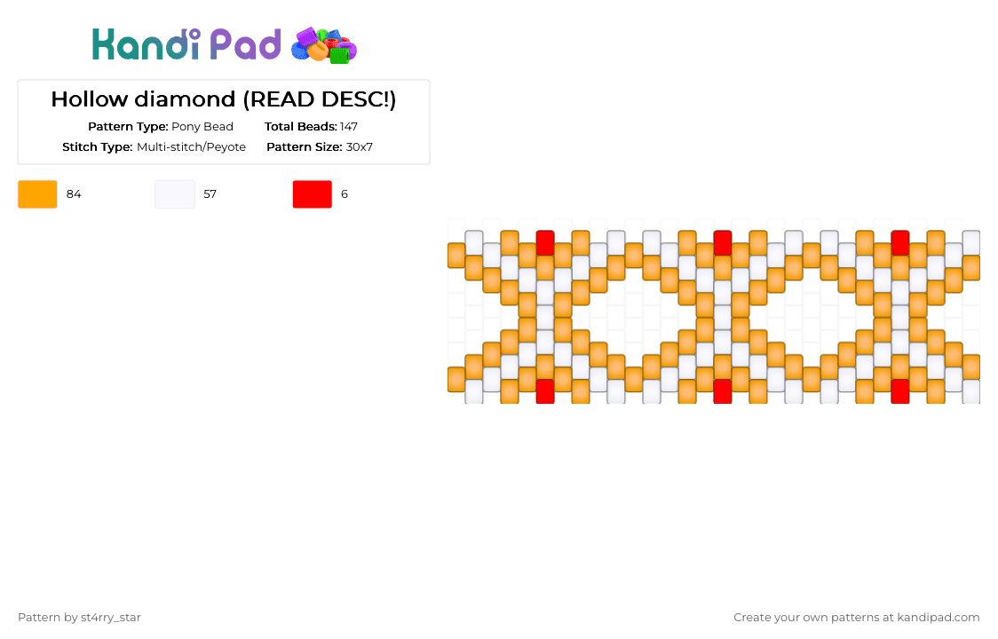Hollow diamond (READ DESC!) - Pony Bead Pattern by solryn on Kandi Pad - diamond, glow, orange, red, white
