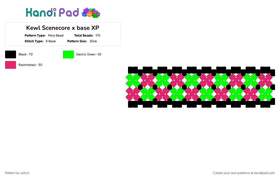 Kewl Scenecore x base XP - Pony Bead Pattern by solryn on Kandi Pad - black, green, pink, scene, scenecore