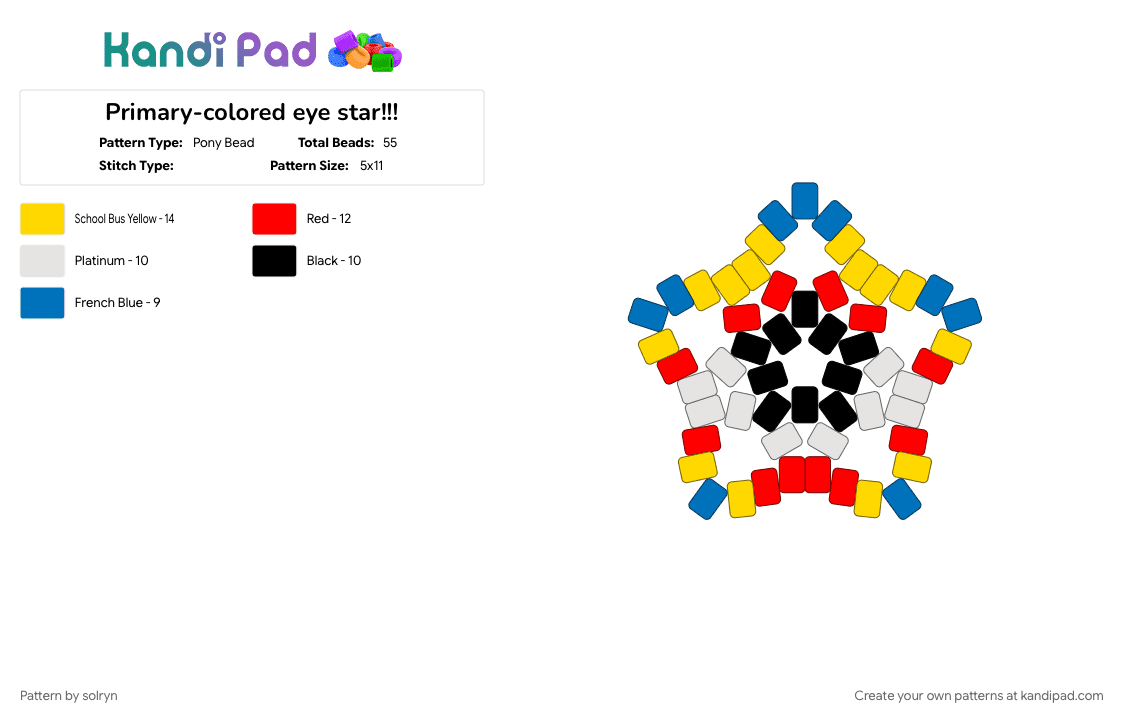 Primary-colored eye star!!! - Pony Bead Pattern by solryn on Kandi Pad - clowncore, dreamcore, eye, primary, red, star, weirdcore, yellow
