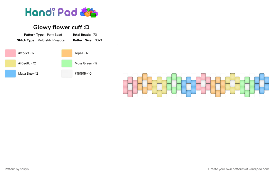 𝔾𝕝𝕠𝕨 𝕗𝕝𝕠𝕨𝕖𝕣 𝕔𝕦𝕗𝕗 - Pony Bead Pattern by solryn on Kandi Pad - colorful, dreamcore, flower, glow in the dark, green, orange, rainbow, weirdcore