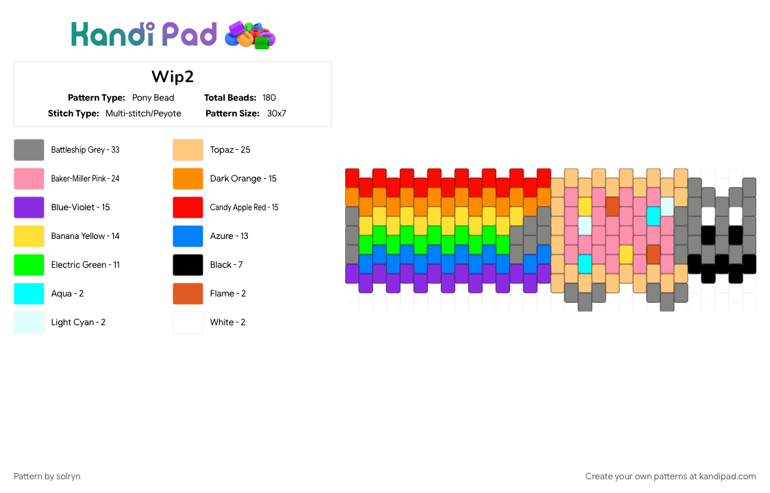 Ⓝⓨⓐⓝ ⓒⓐⓣ ⓒⓤⓕⓕ 🐈‍⬛🌈 - Pony Bead Pattern by solryn on Kandi Pad - 2000s, cat, cotdcats, gray, memes, nyan cat, orange, pink, pop tart, rainbow, red