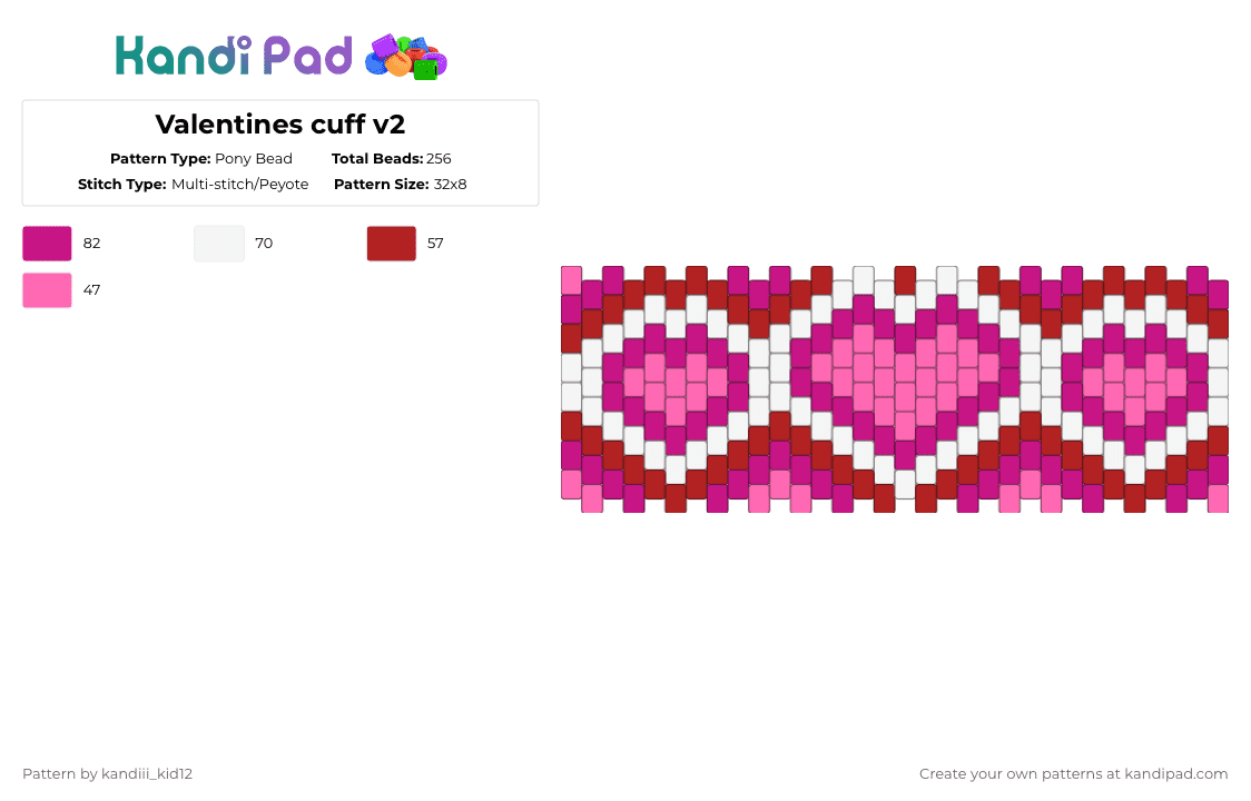 Valentines cuff v2 - Pony Bead Pattern by ch4os_gr3ml1n on Kandi Pad - pink,red
