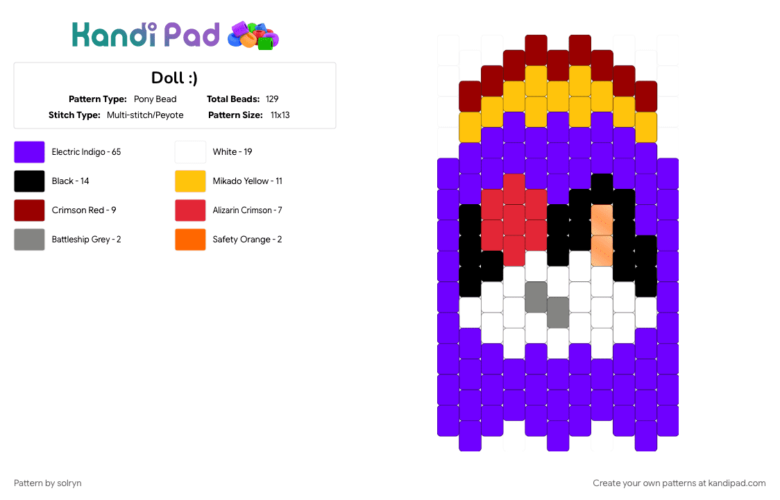 Doll :) - Pony Bead Pattern by solryn on Kandi Pad - doll md, murder drones, purple
