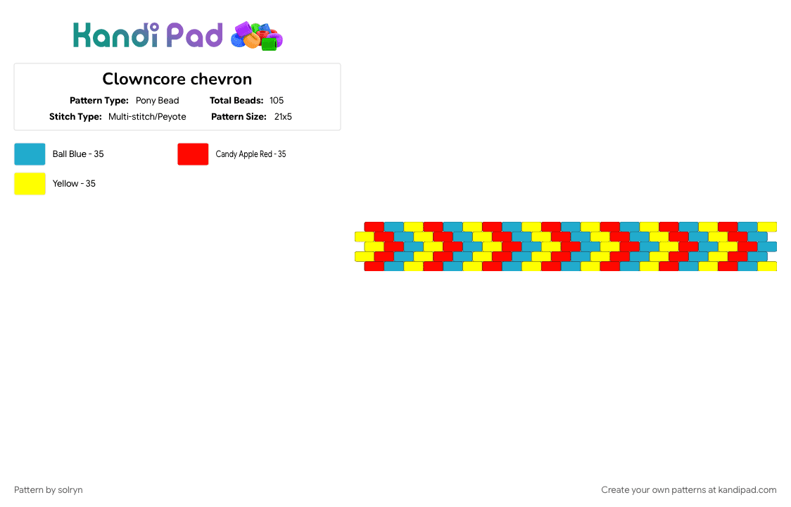 🤡 ℂ𝕝𝕠𝕨𝕟𝕔𝕠𝕣𝕖 𝕔𝕙𝕖𝕧𝕣𝕠𝕟 ˚⟡˖ ࣪ - Pony Bead Pattern by solryn on Kandi Pad - blue, chevron, clowncore, cotdchevrons, light blue, primary colors, red, yellow