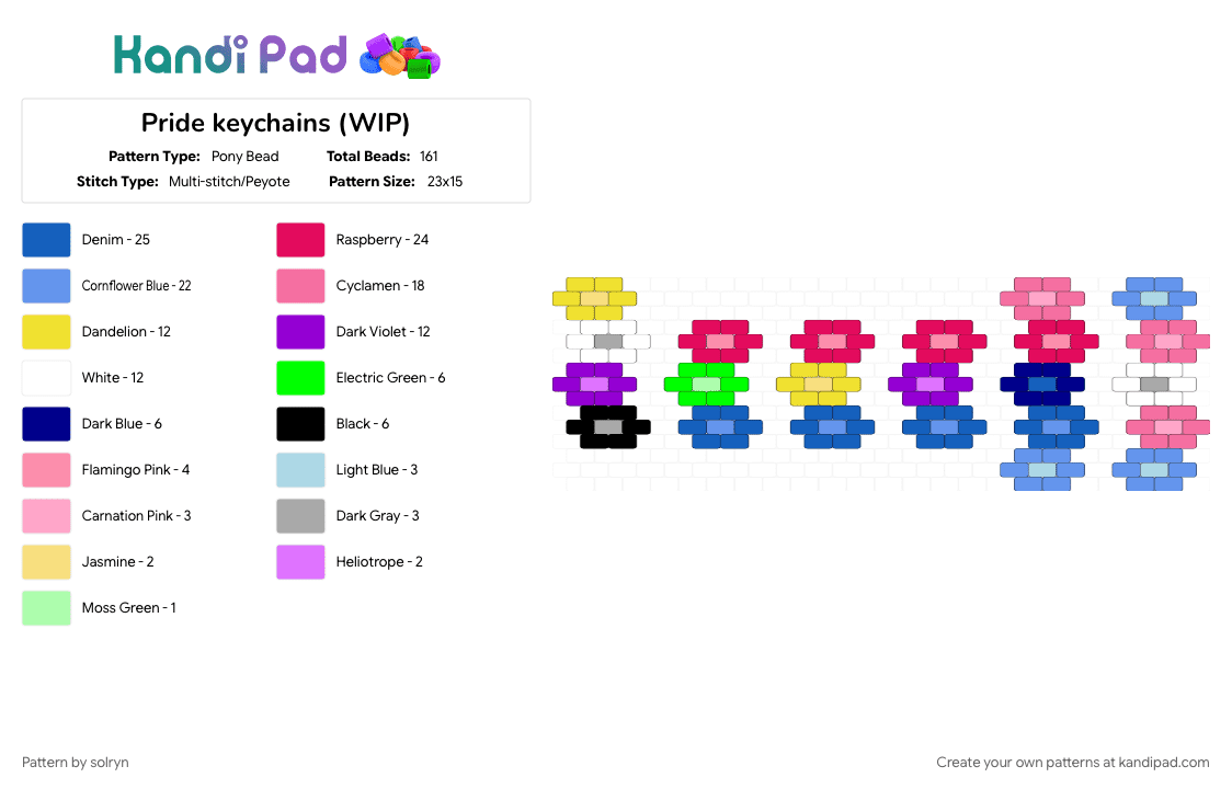 Pride keychains (WIP) - Pony Bead Pattern by solryn on Kandi Pad - blue, colorful, light blue, purple, red