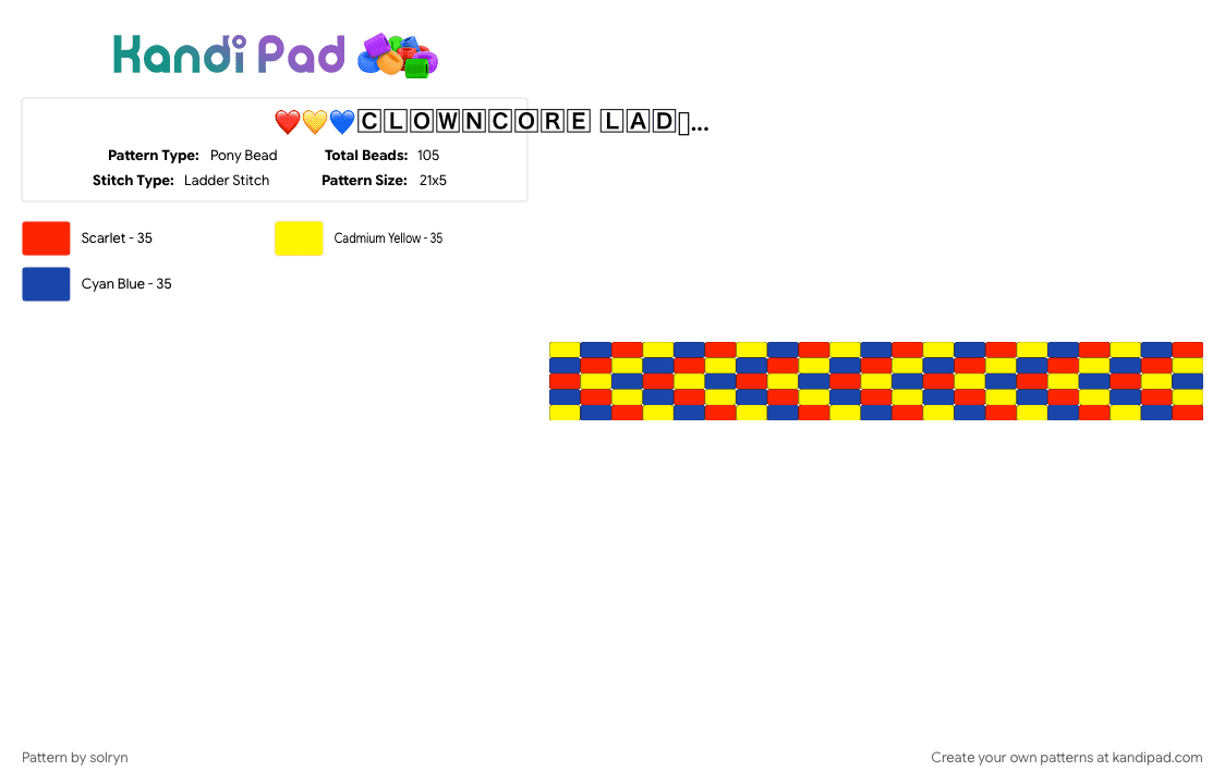 ❤️💛💙🄲🄻🄾🅆🄽🄲🄾🅁🄴 🄻🄰🄳🄳🄴🅁 🅂🅃🄸🅃🄲🄷🤡 - Pony Bead Pattern by solryn on Kandi Pad - blue, chevron, clowncore, kidcore, primary colors, red, yellow