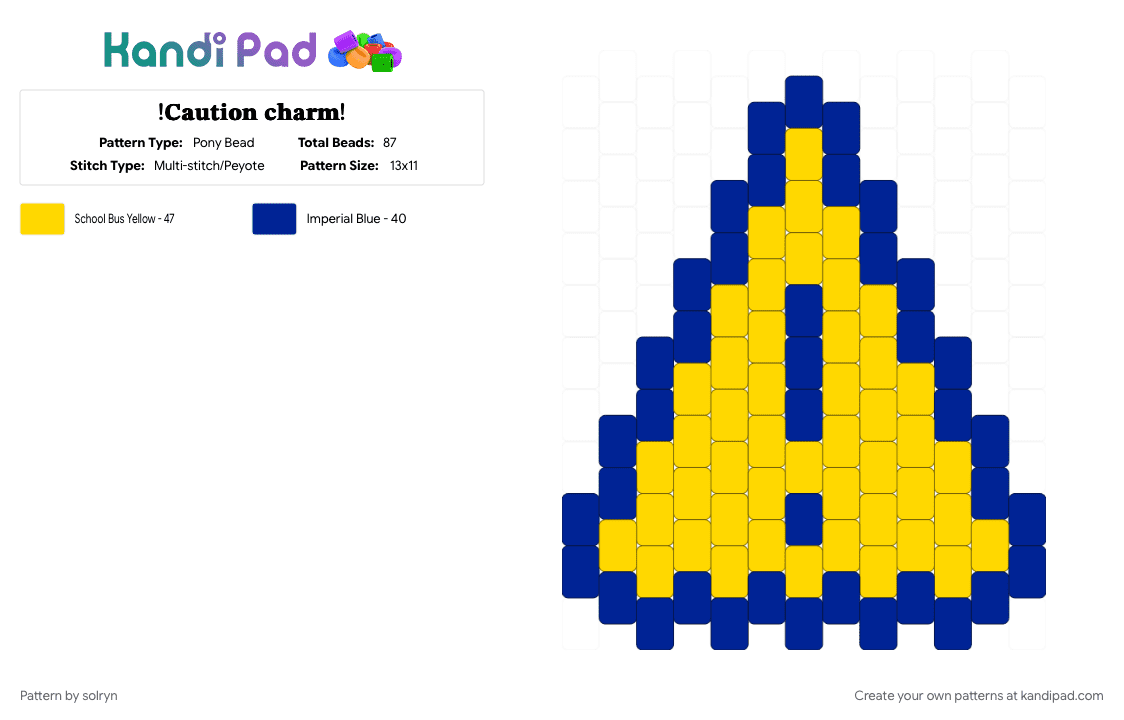 !𝐂𝐚𝐮𝐭𝐢𝐨𝐧 𝐜𝐡𝐚𝐫𝐦! - Pony Bead Pattern by solryn on Kandi Pad - blue, caution, charm, purple, sign, warning, yellow