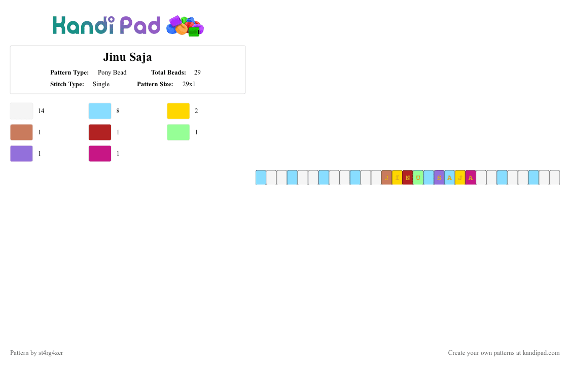 Jinu Saja - Pony Bead Pattern by blueberry-the-cat on Kandi Pad - white,yellow,light blue