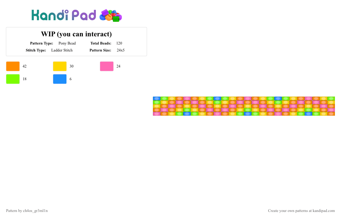Rainbow glowy cuff X3 - Pony Bead Pattern by solryn on Kandi Pad - yellow,orange,pink