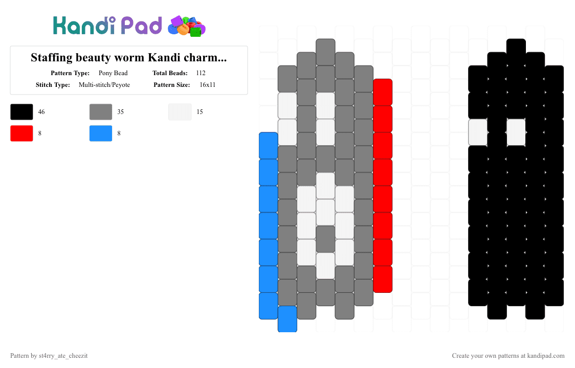 Staggering beauty worm Kandi charm! (Normal & crazy) - Pony Bead Pattern by blueberry-the-cat on Kandi Pad - gray,game,glitch,black