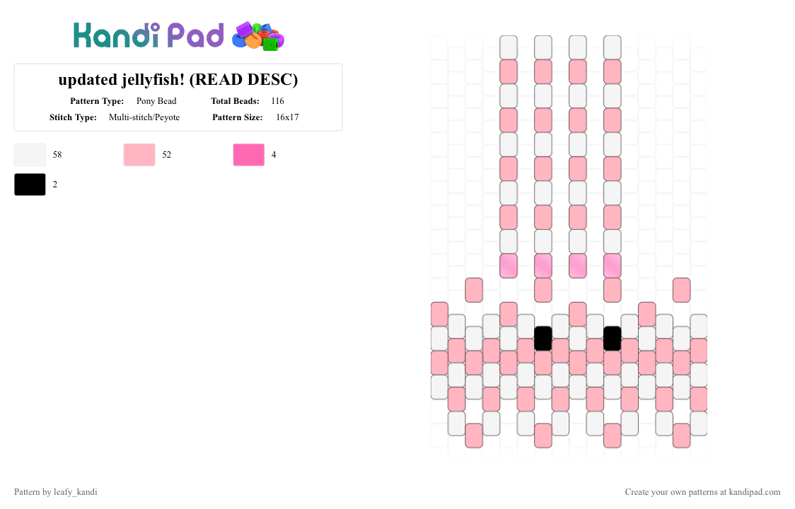 updated jellyfish! (READ DESC) - Pony Bead Pattern by blueberry-the-cat on Kandi Pad - white,pink,aquatic,octopus,3d
