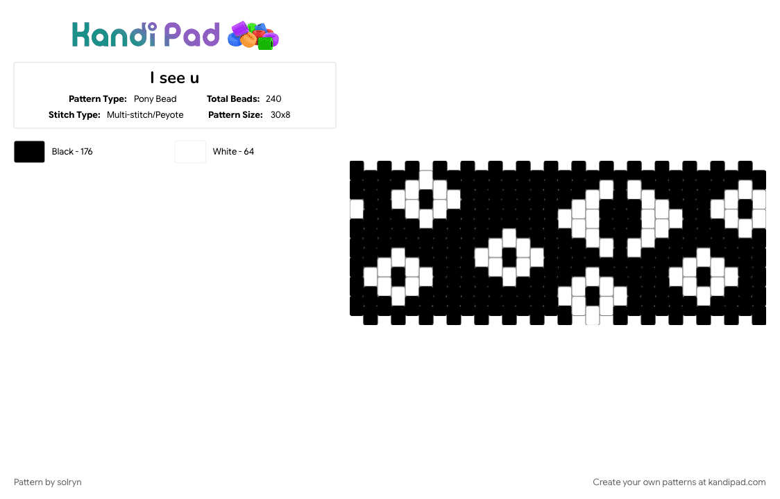 I see u - Pony Bead Pattern by solryn on Kandi Pad - black, creepy, dreamcore, eye, weirdcore, white