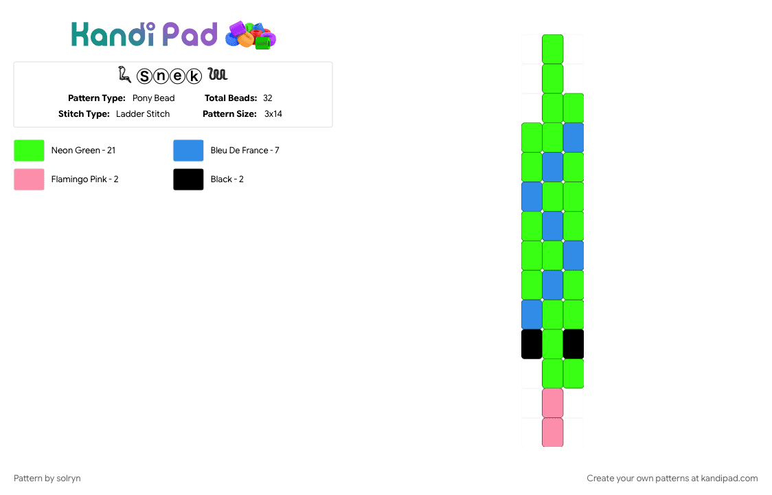 𓆗 Ⓢⓝⓔⓚ 𓆙 - Pony Bead Pattern by solryn on Kandi Pad - animal, blue, fun, green, neon, snake
