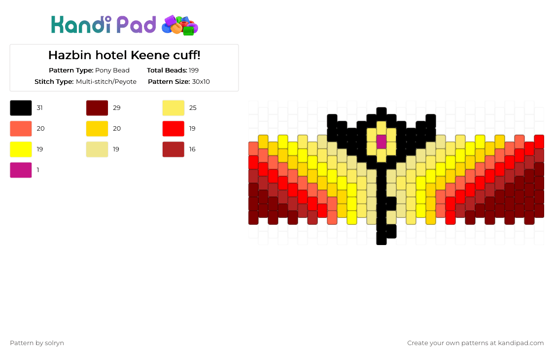 ℋ𝒶𝓏𝒷𝒾𝓃 𝒽ℴ𝓉ℯ𝓁 𝓀ℯℯ𝓀ℯℯ 𝒸𝓊𝒻𝒻! ꒷꒦✧˖°❤️‍🔥⋆｡𖦹꒷꒦ - Pony Bead Pattern by solryn on Kandi Pad - black, charlie hh, hazbin hotel, hh, key, red, yellow