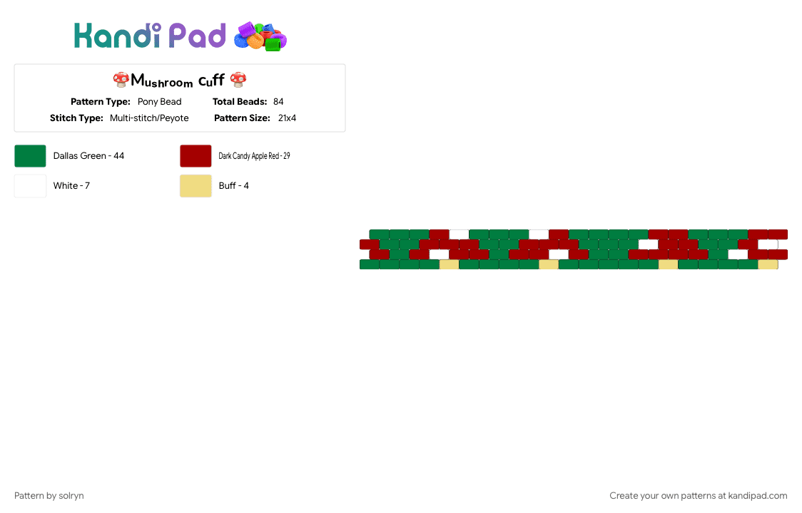 🍄Mᵤₛₕᵣₒₒₘ cᵤff 🍄 - Pony Bead Pattern by solryn on Kandi Pad - cotdsecretgardens, green, mushroom, mystical, plant, red