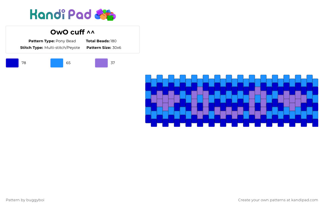 OwO cuff ^^ - Pony Bead Pattern by st4rry_ate_cheezit on Kandi Pad - light blue,purple,blue,furry,owo,cute