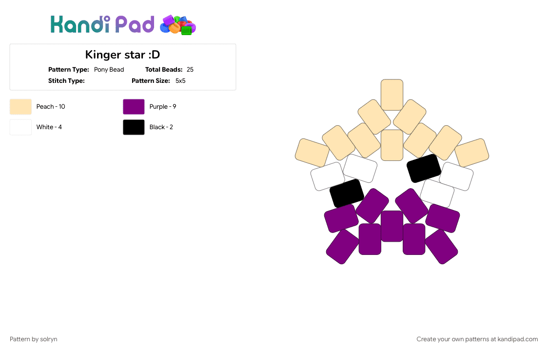 Kinger star :D - Pony Bead Pattern by solryn on Kandi Pad - beige, black, character, kinger, peach, pink, purple, star, tadc, white