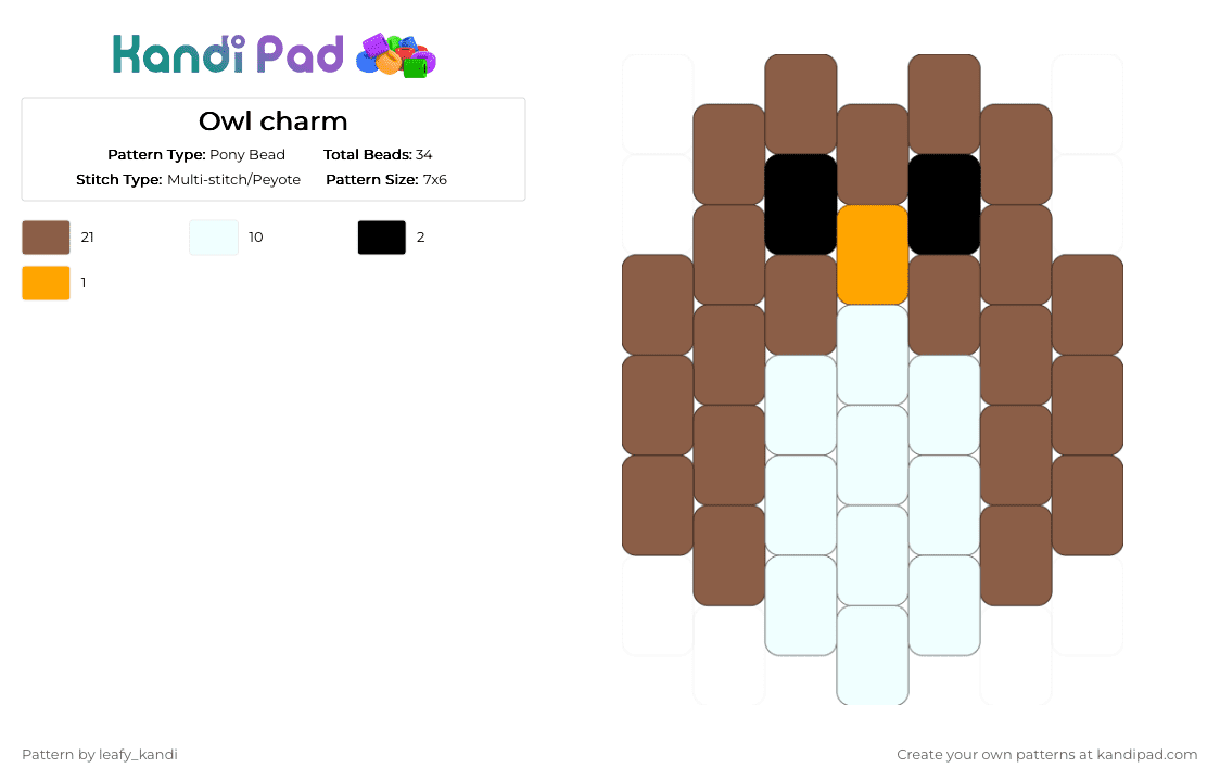 Owl charm - Pony Bead Pattern by st4rry_ate_cheezit on Kandi Pad - tan