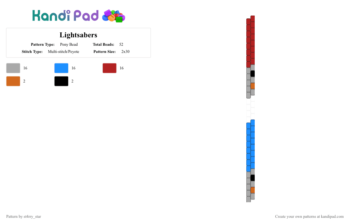 Lightsabers - Pony Bead Pattern by blueberry-the-cat on Kandi Pad - beige,light blue,red