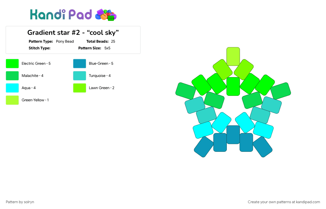 Gradient star #2 - “cool sky” - Pony Bead Pattern by solryn on Kandi Pad - blue, cotd, cotdgradient, gradient, green, light blue, star, teal