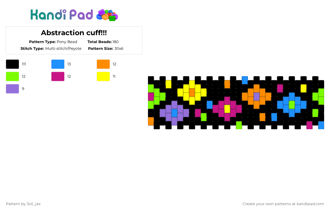 Abstraction cuff!! XD - Pony Bead Pattern by ch4os_gr3ml1n on Kandi Pad - black,orange,green,colorful