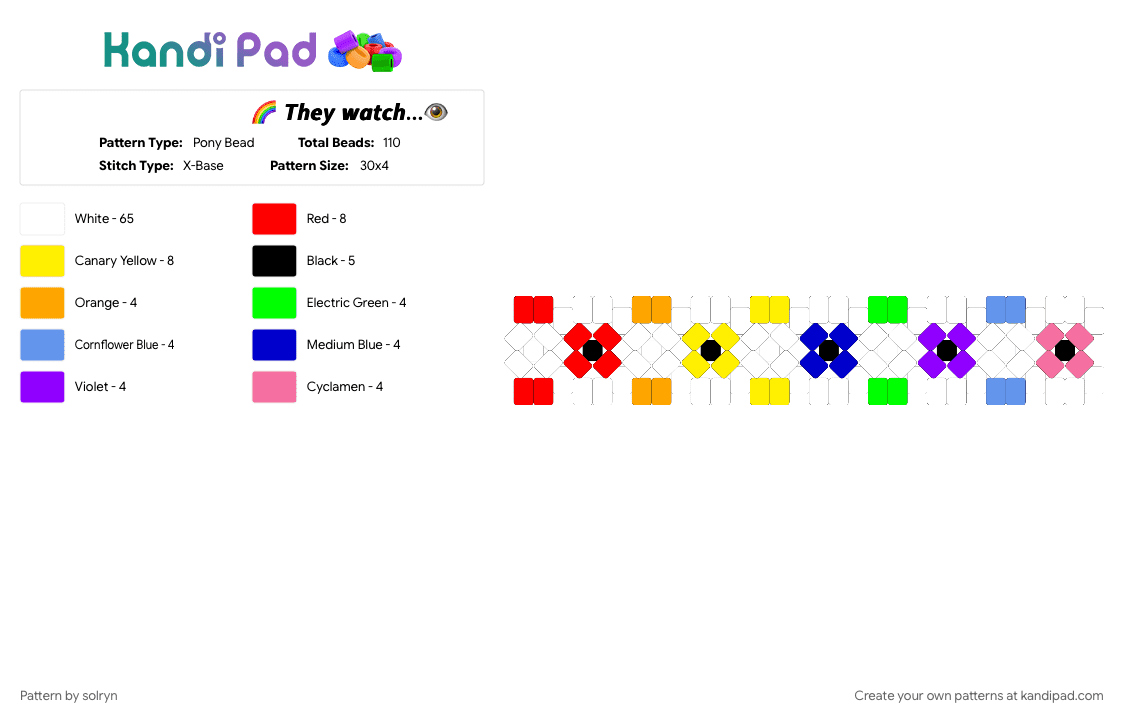 🌈 𝙏𝙝𝙚𝙮 𝙬𝙖𝙩𝙘𝙝…👁️ - Pony Bead Pattern by solryn on Kandi Pad - colorful, dreamcore, eyes, kidocre, purple, rainbow, red, weirdocre, white, yellow