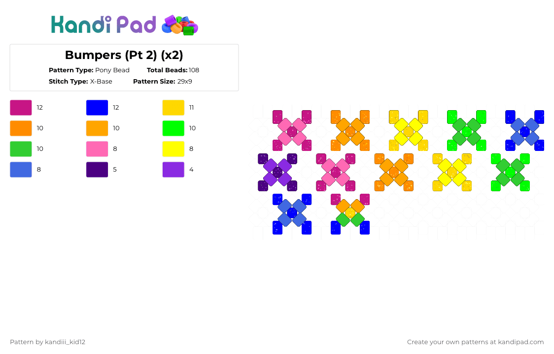 Bumpers (Pt 2) (x2) - Pony Bead Pattern by solryn on Kandi Pad - colorful, green, orange