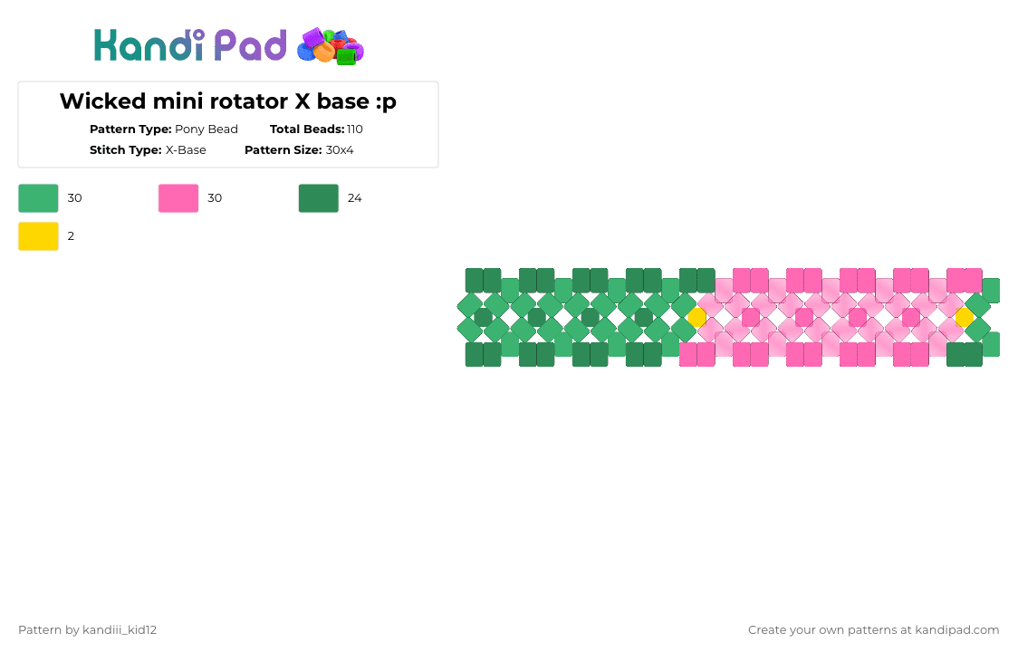Wicked mini rotator X base :p - Pony Bead Pattern by solryn on Kandi Pad - green, pink