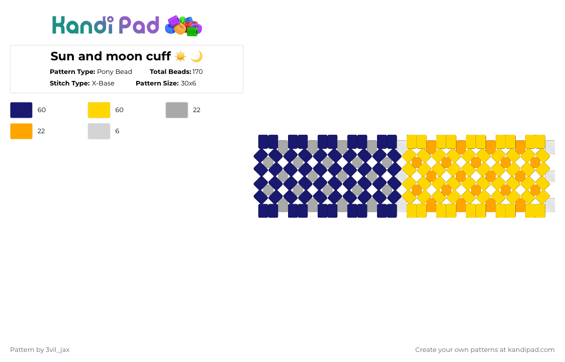 Sun and moon cuff ☀️ 🌙 - Pony Bead Pattern by solryn on Kandi Pad - purple,yellow,moon,sun,orange,blue,white
