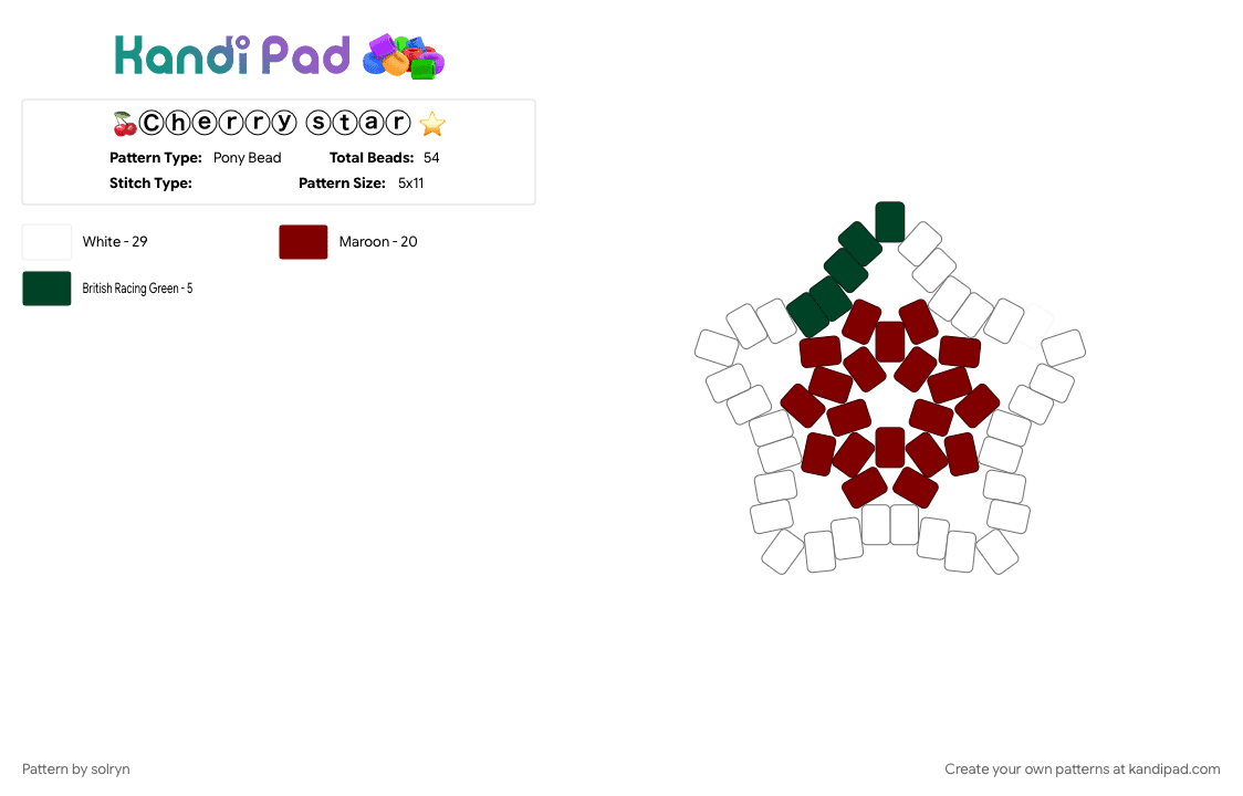 🍒Ⓒⓗⓔⓡⓡⓨ ⓢⓣⓐⓡ ⭐️ - Pony Bead Pattern by solryn on Kandi Pad - brown, cherry, cotdfruit, food, fruit, green, red, star, white