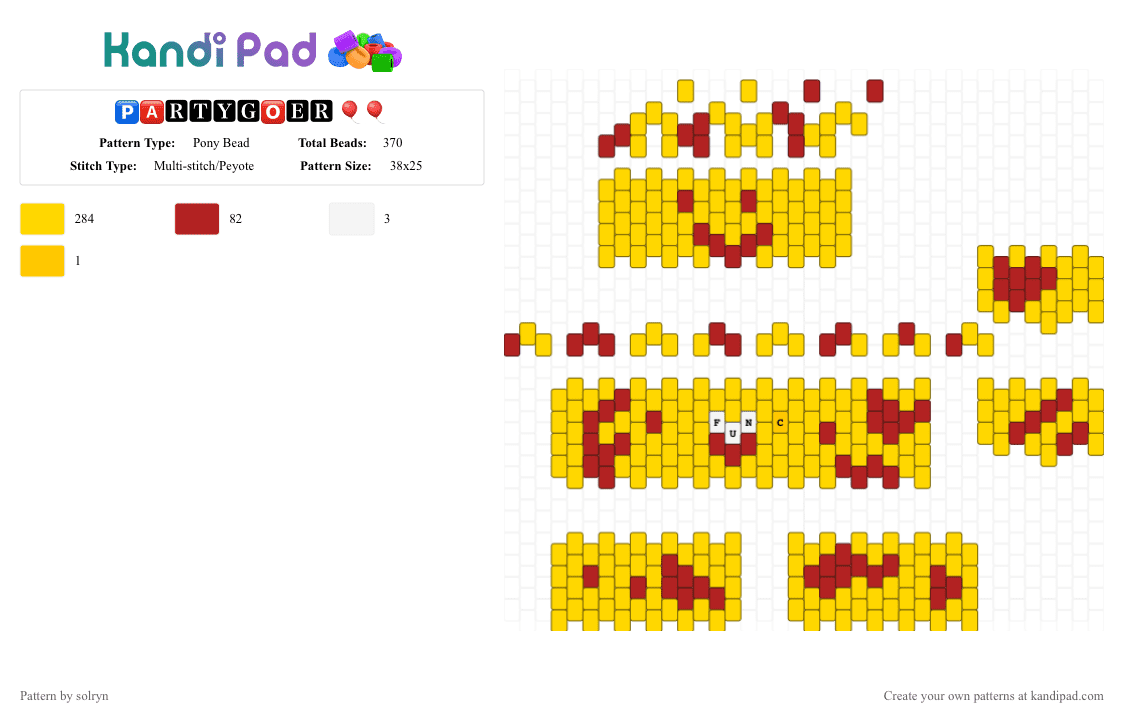 🅿🅰🆁🆃🆈🅶🅾🅴🆁 🎈🎈 (read desc) - Pony Bead Pattern by solryn on Kandi Pad - yellow,fun,backrooms,partygoer,dreamcore,weirdcore,3d,bloody