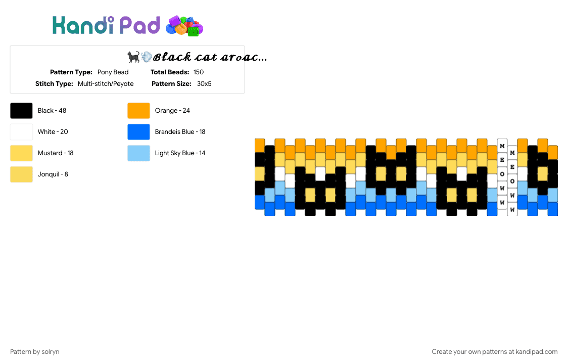 🐈‍⬛💨ℬ𝓁𝒶𝒸𝓀 𝒸𝒶𝓉 𝒶𝓇ℴ𝒶𝒸ℯ 𝒸𝓊𝒻𝒻 🧡🐱🤍🩵💙 - Pony Bead Pattern by solryn on Kandi Pad - aroace, aromantic, asexual, black, cat, cotdcats, orange, white, yellow