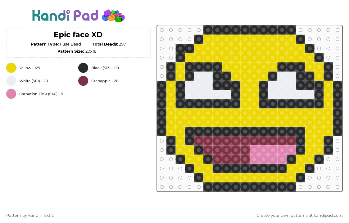 Epic face XD - Fuse Bead Pattern by blueberry-the-cat on Kandi Pad - yellow