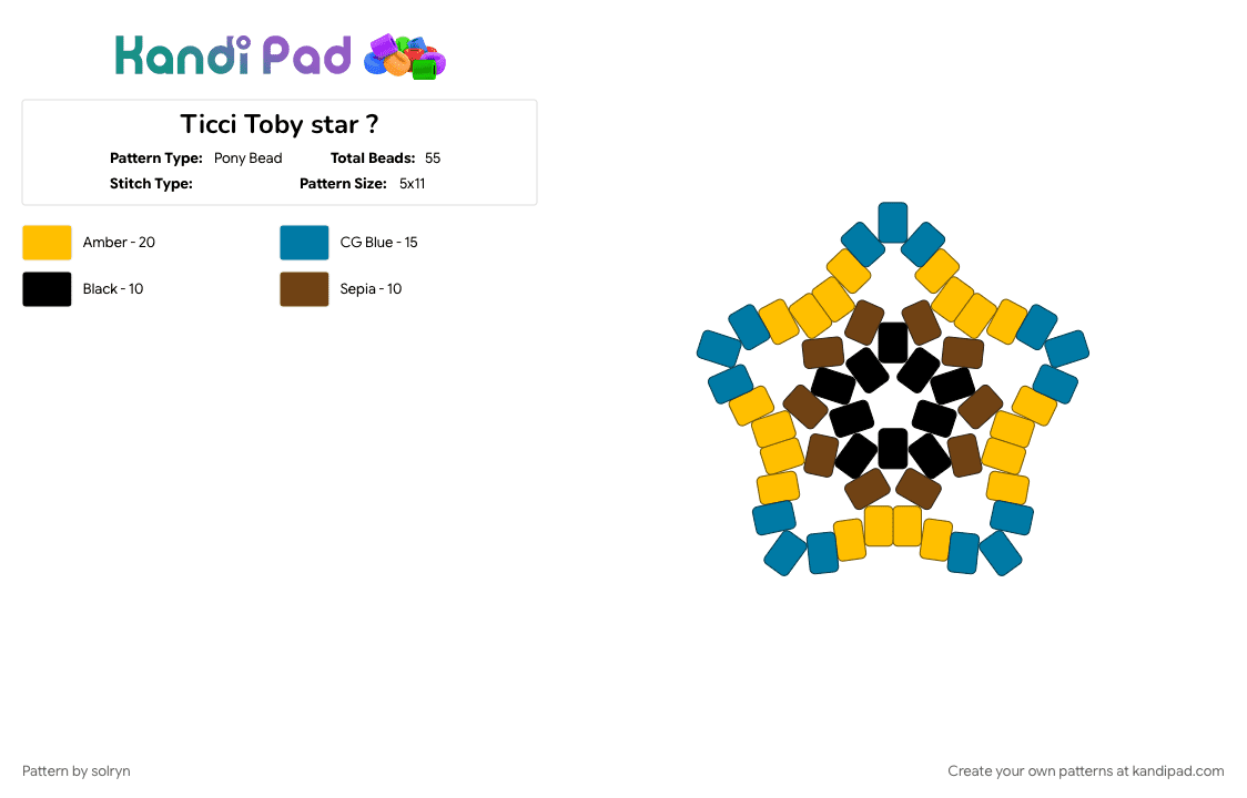 Ticci Toby star ? - Pony Bead Pattern by solryn on Kandi Pad - black, blue, brown, star, ticci toby, yellow