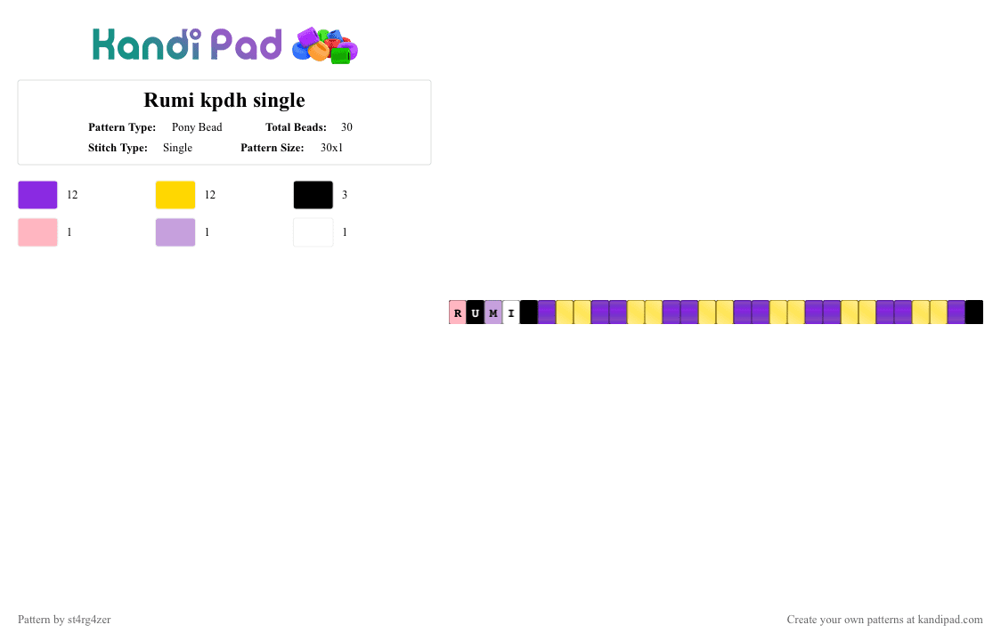 Rumi kpdh single - Pony Bead Pattern by blueberry-the-cat on Kandi Pad - purple,yellow,black,rumi,kpop,kpdh,demon