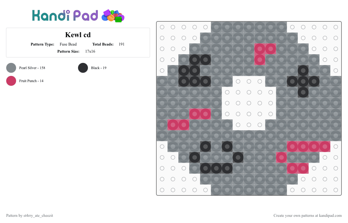 Kewl cd - Fuse Bead Pattern by blueberry-the-cat on Kandi Pad - gray,cotdcds,cotd,cd,sliver,black,pink