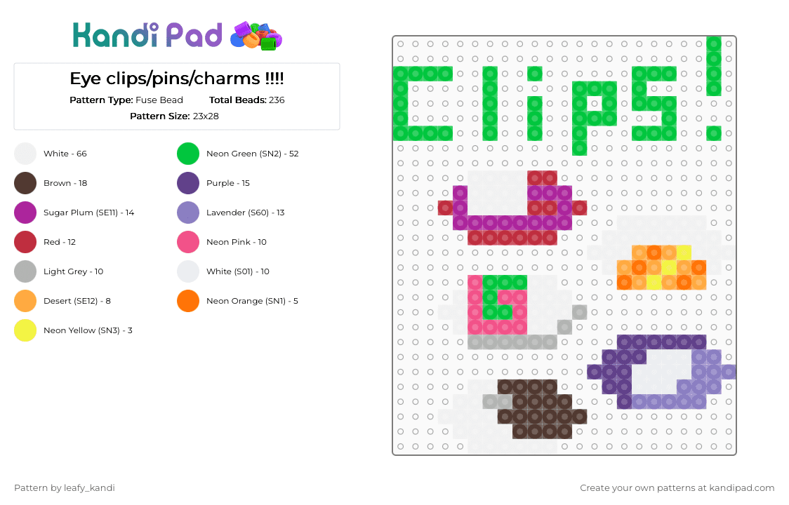 Eye clips/pins/charms !!!! - Fuse Bead Pattern by blueberry-the-cat on Kandi Pad - pink,green,brown,eye,colorful,weirdcore,pin,clip