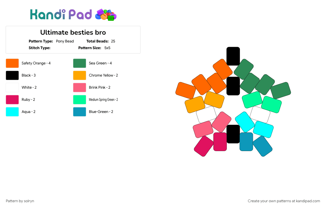 Ultimate besties bro - Pony Bead Pattern by solryn on Kandi Pad - gay, green, lesbian, lgbt, light blue, orange, pride, star