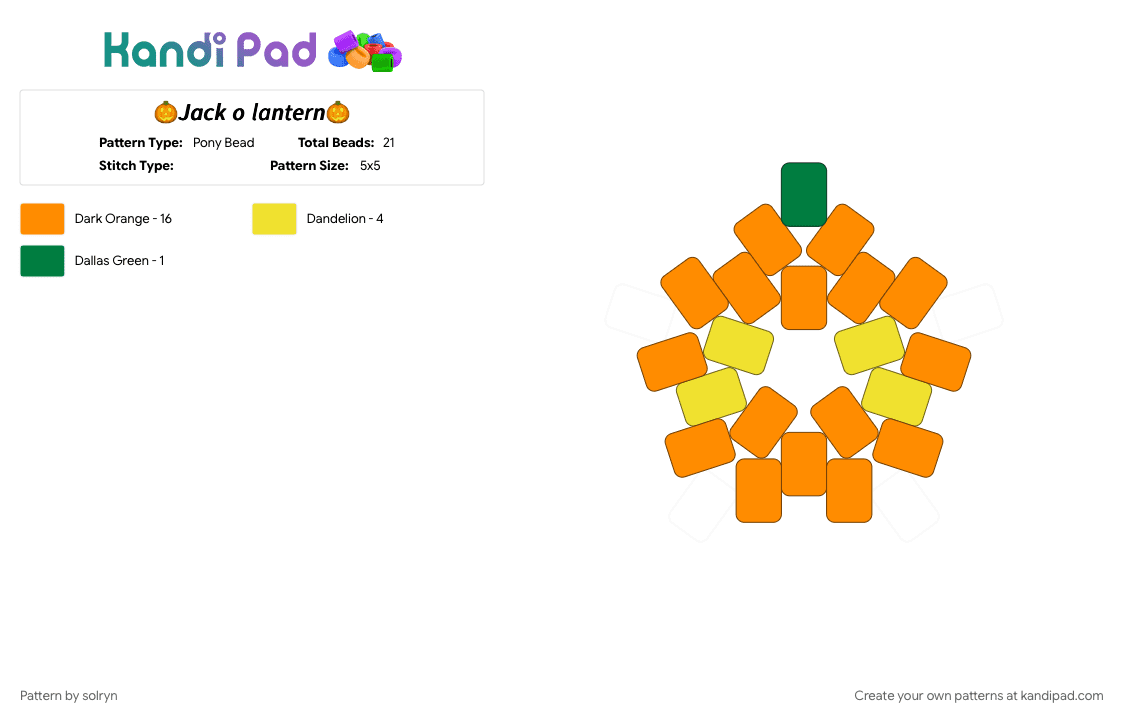 🎃𝘑𝘢𝘤𝘬 𝘰 𝘭𝘢𝘯𝘵𝘦𝘳𝘯🎃 - Pony Bead Pattern by solryn on Kandi Pad - halloween, orange, pumpkin, star