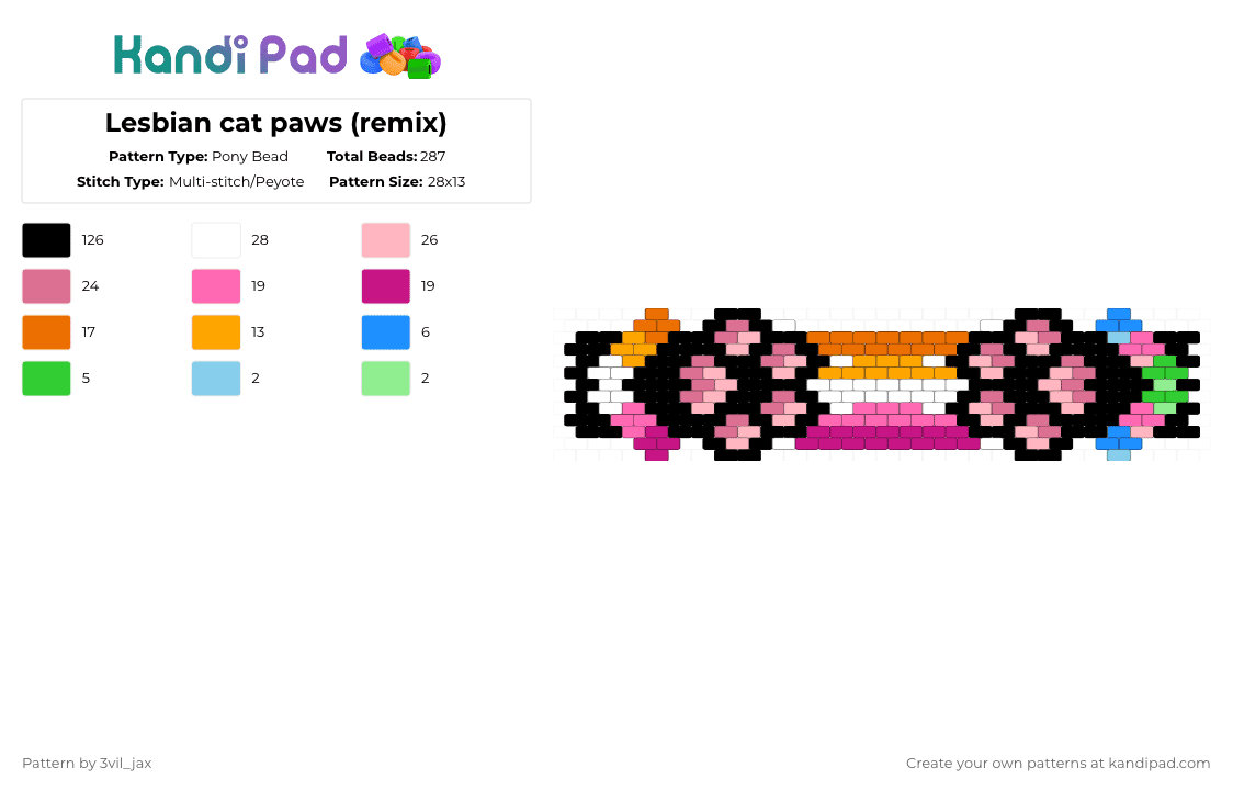 Lesbian cat paws (remix) - Pony Bead Pattern by blueberry-the-cat on Kandi Pad - black,orange,pink