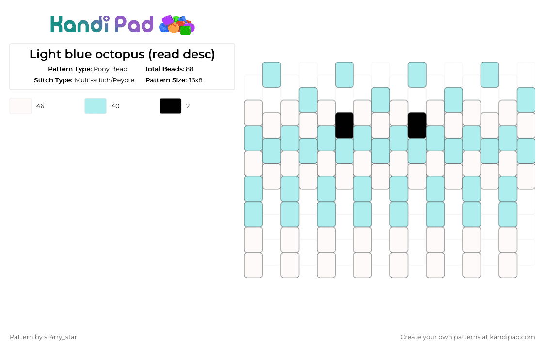 Light blue octopus (read desc) - Pony Bead Pattern by blueberry-the-cat on Kandi Pad - white,light blue