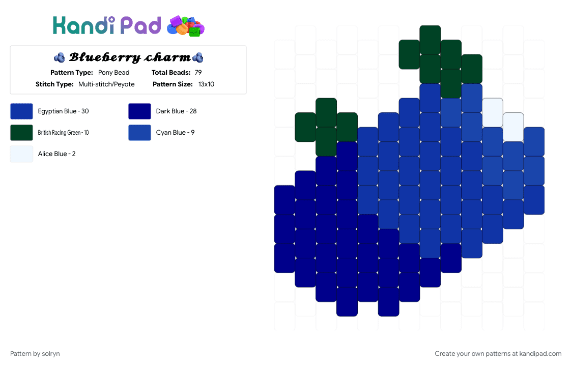 🫐 𝓑𝓵𝓾𝓮𝓫𝓮𝓻𝓻𝔂 𝓬𝓱𝓪𝓻𝓶🫐 - Pony Bead Pattern by solryn on Kandi Pad - berry, blue, blueberry, charm, cotdfruit, fruit, purple