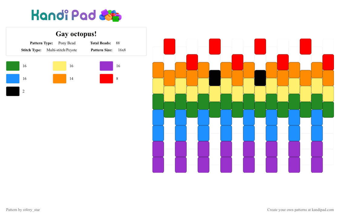 Gay octopus! - Pony Bead Pattern by ch4os_gr3ml1n on Kandi Pad - yellow,purple,colorful