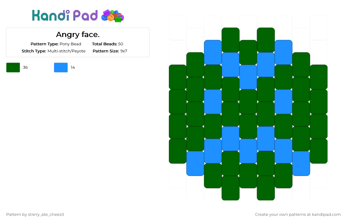 Angry face. - Pony Bead Pattern by blueberry-the-cat on Kandi Pad - green,light blue,emoji,mad,blue