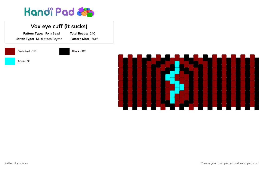 Vox eye cuff (it sucks) - Pony Bead Pattern by solryn on Kandi Pad - black, hazbin hotel, hh, red, vox, vox hh