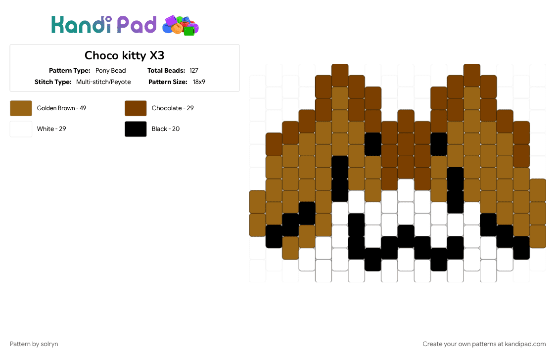 Choco kitty X3 - Pony Bead Pattern by solryn on Kandi Pad - animal, brown, cat, chocolate, cotdcats, tan