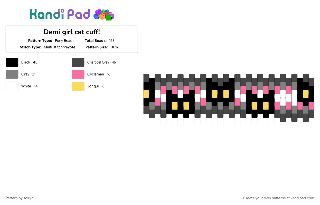 Demi girl cat cuff! - Pony Bead Pattern by solryn on Kandi Pad - brown, demigirl, gray, lgbt, pink, pride, white